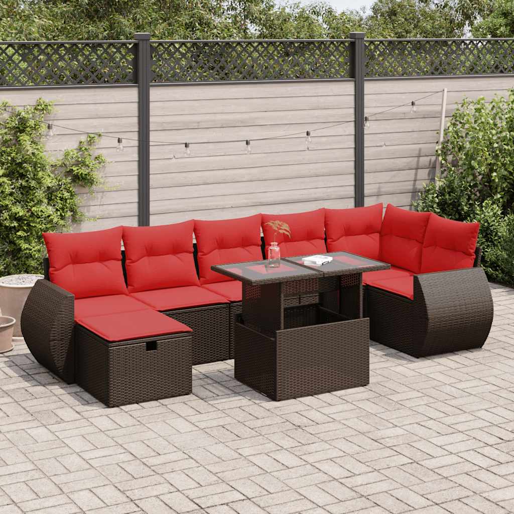 vidaXL 8 Piece Garden Sofa Set with Cushions Black Poly Rattan Acacia