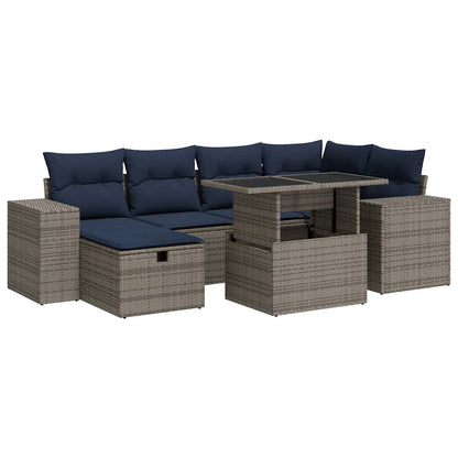 vidaXL 7 Piece Garden Sofa Set with Cushions Brown Poly Rattan Acacia