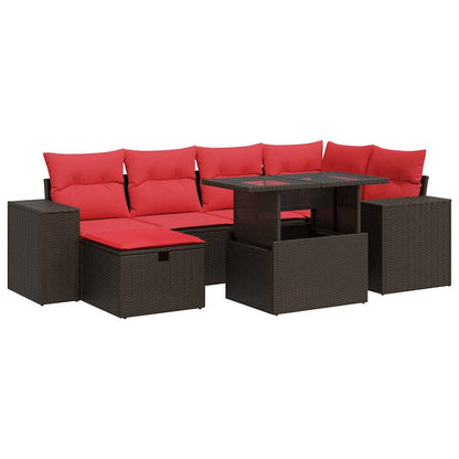 vidaXL 7 Piece Garden Sofa Set with Cushions Black Poly Rattan Acacia