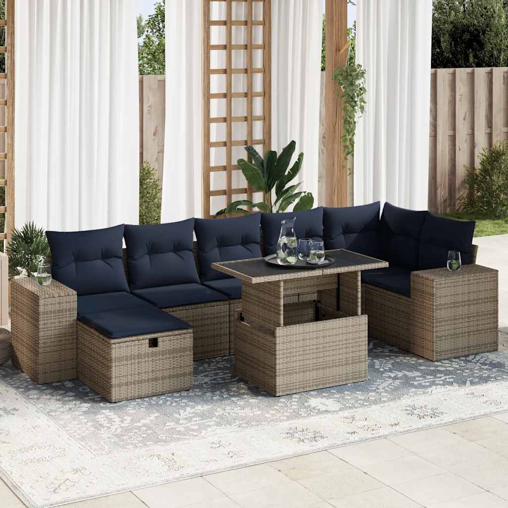 vidaXL 8 Piece Garden Sofa Set with Cushions Brown Poly Rattan Acacia
