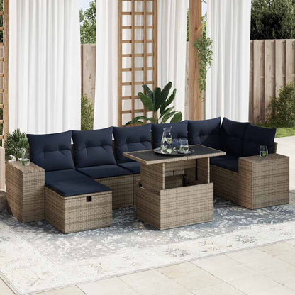 vidaXL 8 Piece Garden Sofa Set with Cushions Brown Poly Rattan Acacia