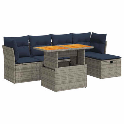 vidaXL 6 Piece Garden Sofa Set with Cushions Grey Poly Rattan Acacia