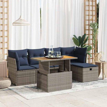 vidaXL 6 Piece Garden Sofa Set with Cushions Grey Poly Rattan Acacia