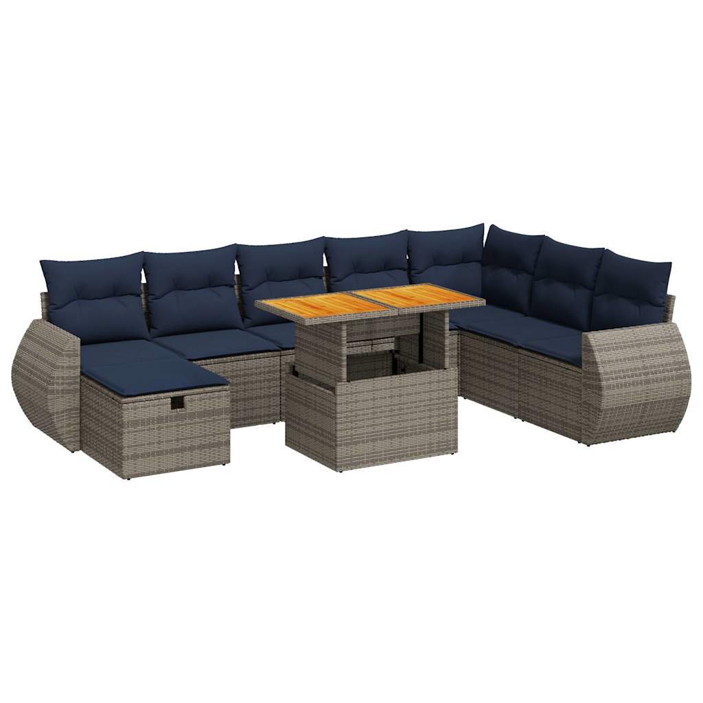 vidaXL 9 Piece Garden Sofa Set with Cushions Black Poly Rattan Acacia