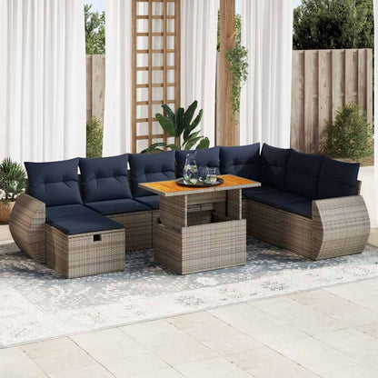vidaXL 9 Piece Garden Sofa Set with Cushions Black Poly Rattan Acacia