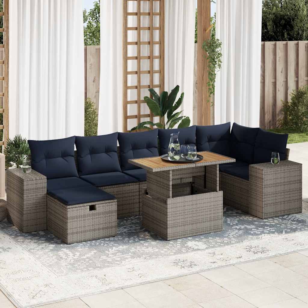 vidaXL 8 Piece Garden Sofa Set with Cushions Brown Poly Rattan Acacia