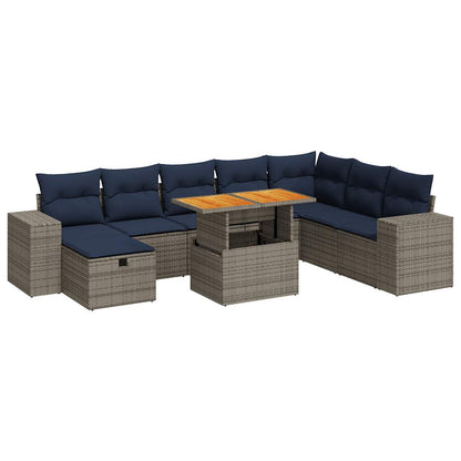 vidaXL 9 Piece Garden Sofa Set with Cushions Grey Poly Rattan Acacia