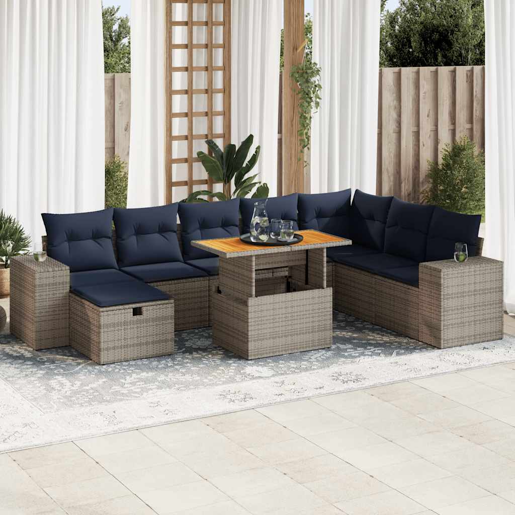 vidaXL 9 Piece Garden Sofa Set with Cushions Grey Poly Rattan Acacia