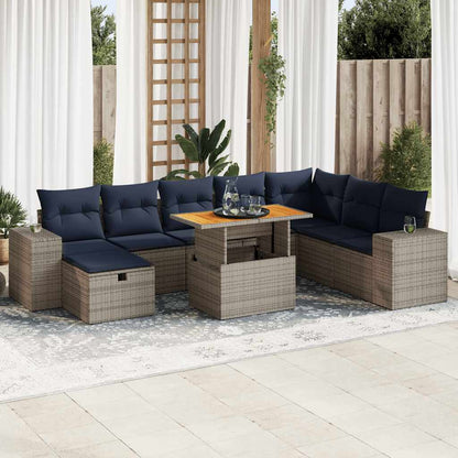 vidaXL 9 Piece Garden Sofa Set with Cushions Grey Poly Rattan Acacia