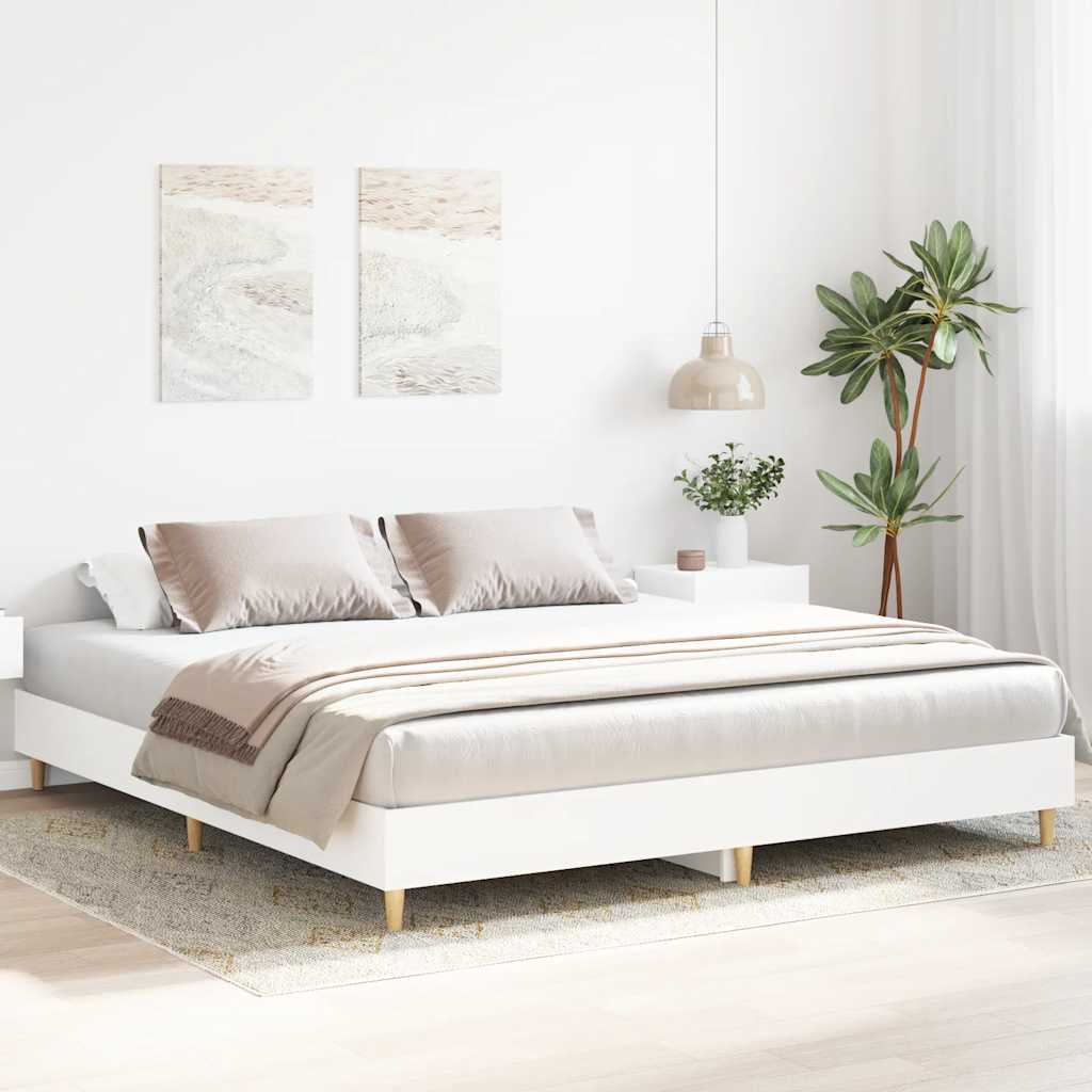 vidaXL Bed Frame | White | Engineered Wood, Solid Eucalyptus Wood, Plywood