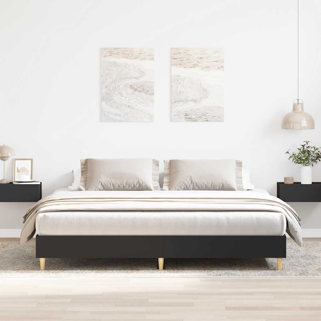vidaXL Bed Frame | Black | Engineered wood, solid eucalyptus wood, plywood