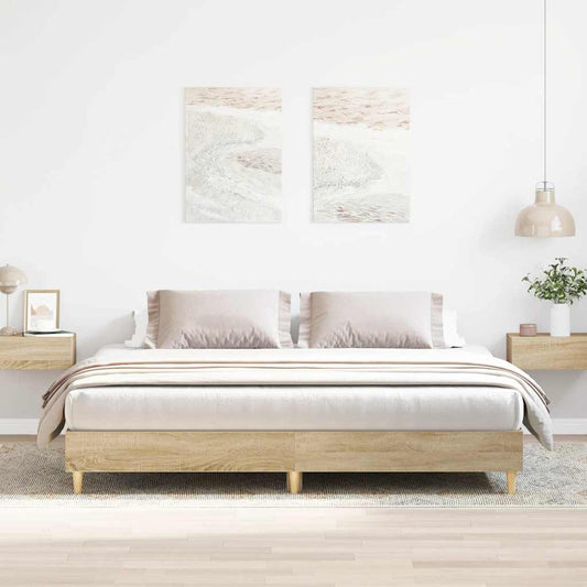 vidaXL Bed Frame | Sonoma oak | Engineered wood, solid eucalyptus wood | Double