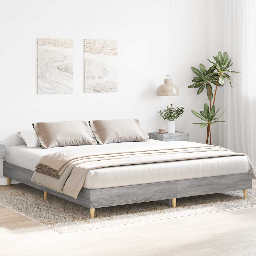 vidaXL Bed Frame | Grey Sonoma | Engineered wood, Solid eucalyptus wood