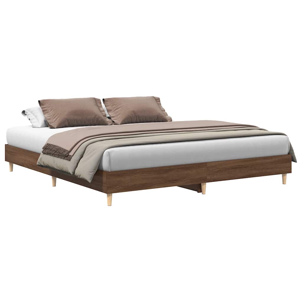 vidaXL Bed Frame | Brown Oak | Engineered Wood, Solid Eucalyptus Wood | Double