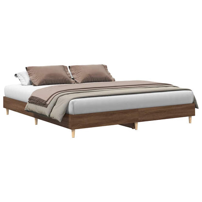 vidaXL Bed Frame | Brown Oak | Engineered Wood, Solid Eucalyptus Wood | Double