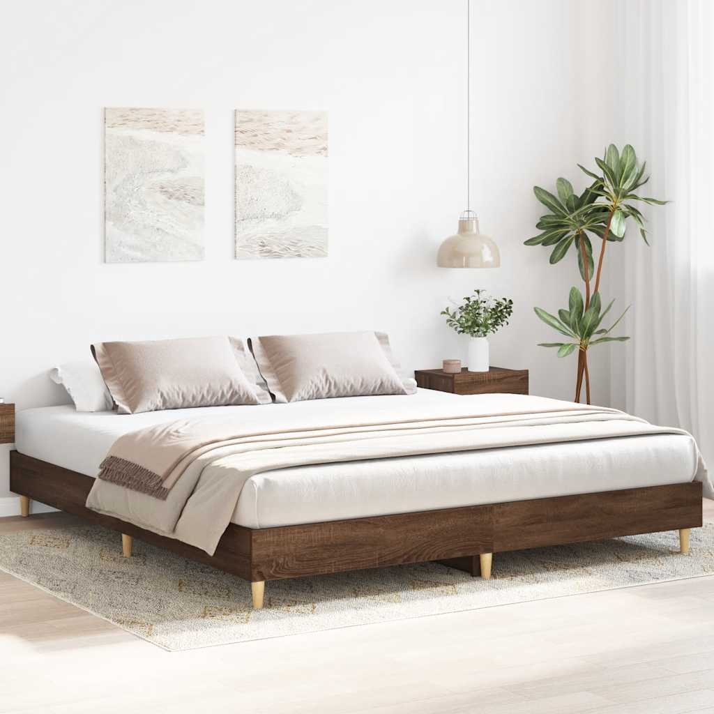vidaXL Bed Frame | Brown Oak | Engineered Wood, Solid Eucalyptus Wood | Double