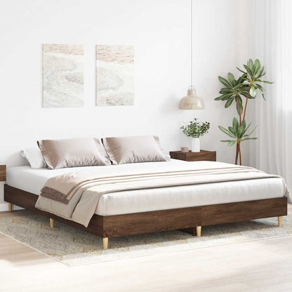 vidaXL Bed Frame | Brown Oak | Engineered Wood, Solid Eucalyptus Wood | Double