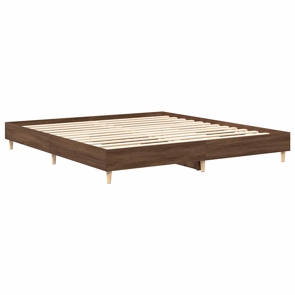 vidaXL Bed Frame | Brown Oak | Engineered Wood, Solid Eucalyptus Wood | Double