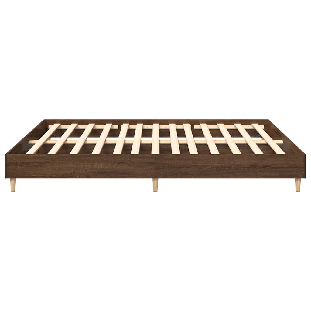 vidaXL Bed Frame | Brown Oak | Engineered Wood, Solid Eucalyptus Wood | Double