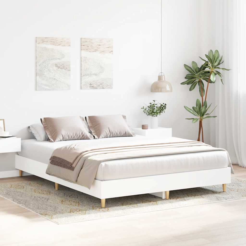 vidaXL Bed Frame | White | Engineered wood | King | Bed Frame | Rectangular