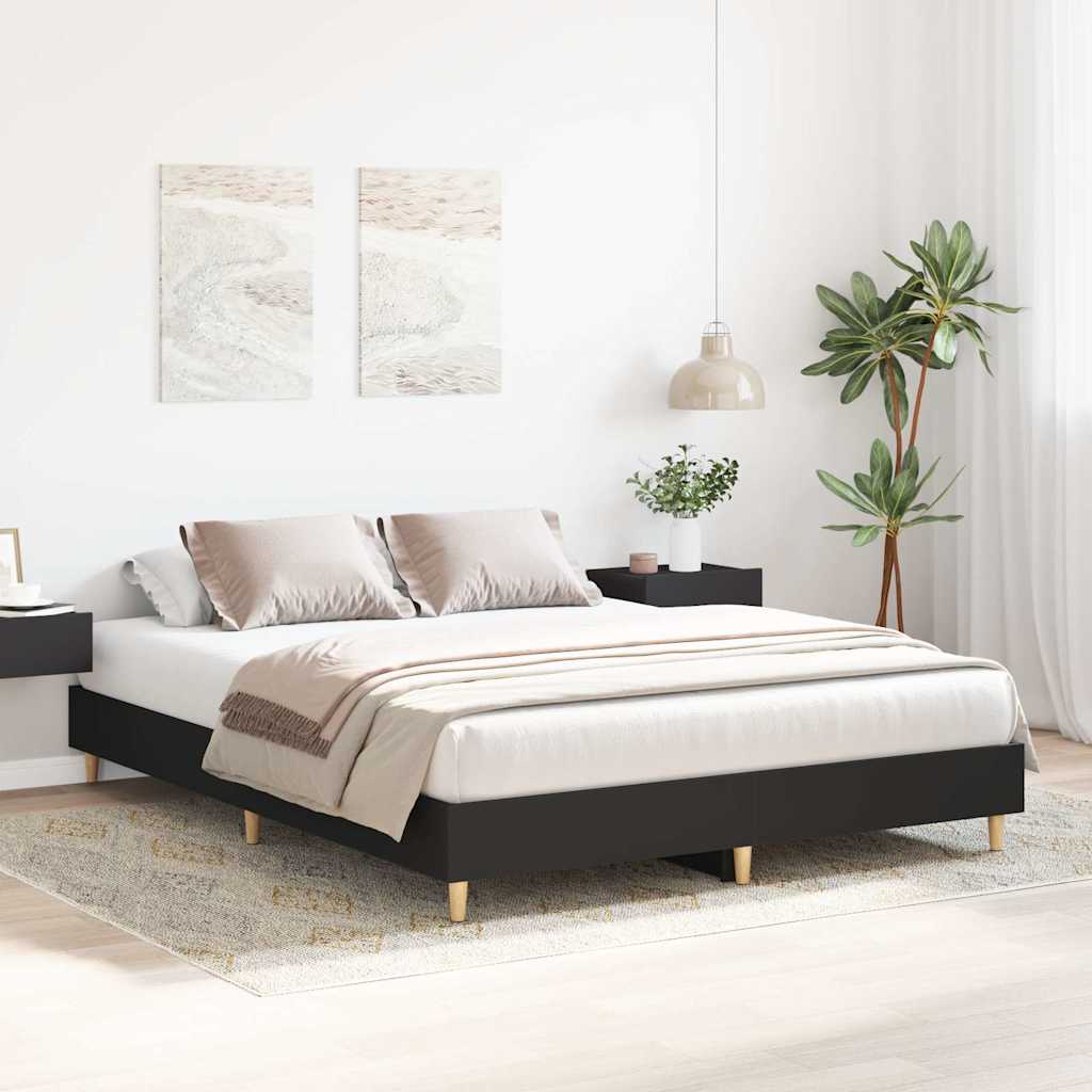 vidaXL Bed Frame | Black | Engineered wood, solid eucalyptus wood, plywood