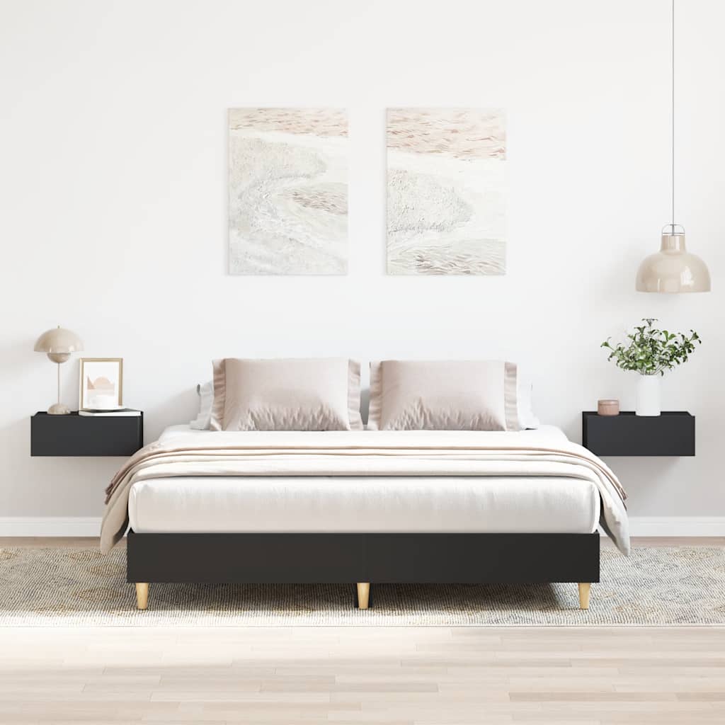 vidaXL Bed Frame | Black | Engineered wood, solid eucalyptus wood, plywood