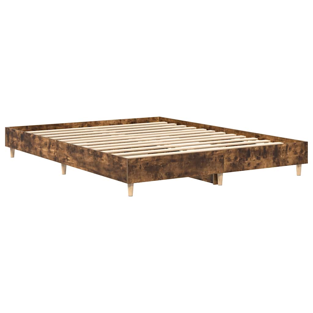 vidaXL Bed Frame | Smoked oak | Engineered wood, Solid eucalyptus wood, Plywood