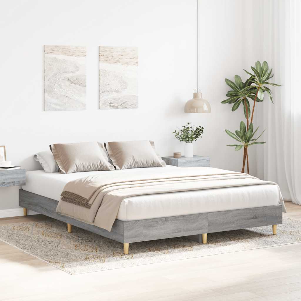 vidaXL Bed Frame | Grey Sonoma | Engineered wood, Solid eucalyptus wood, Plywood
