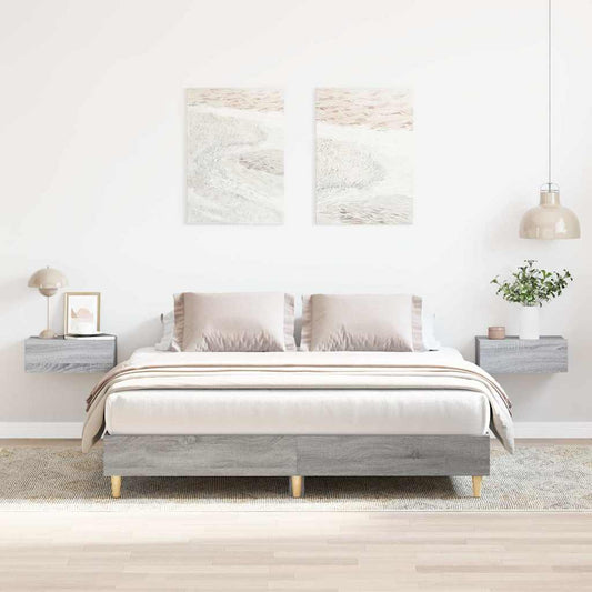 vidaXL Bed Frame | Grey Sonoma | Engineered wood, Solid eucalyptus wood, Plywood