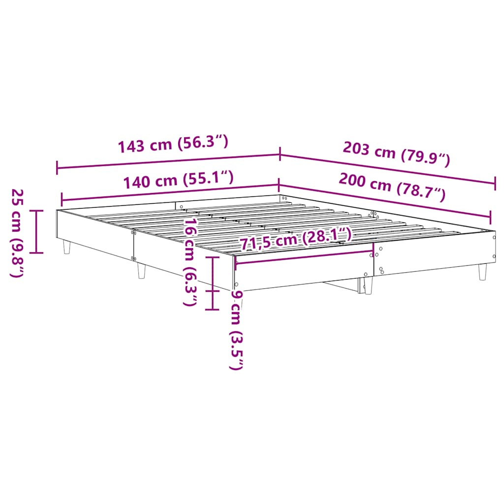 vidaXL Bed Frame No Mattress Black 140x200 cm Engineered Wood