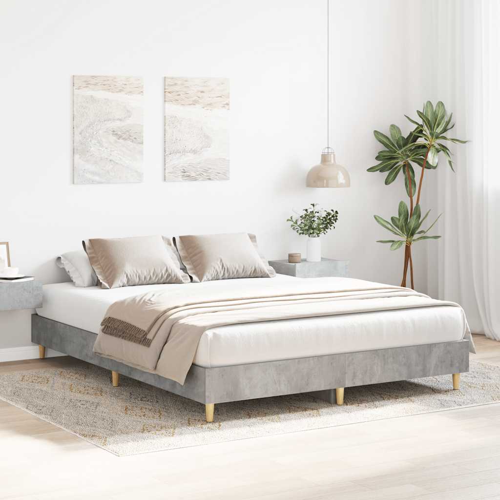 vidaXL Bed Frame | Concrete Grey | Engineered Wood, Solid Eucalyptus Wood