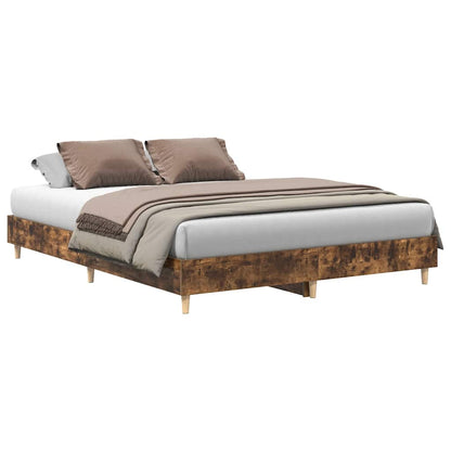 vidaXL Bed Frame No Mattress Smoked Oak 140x200 cm Engineered Wood