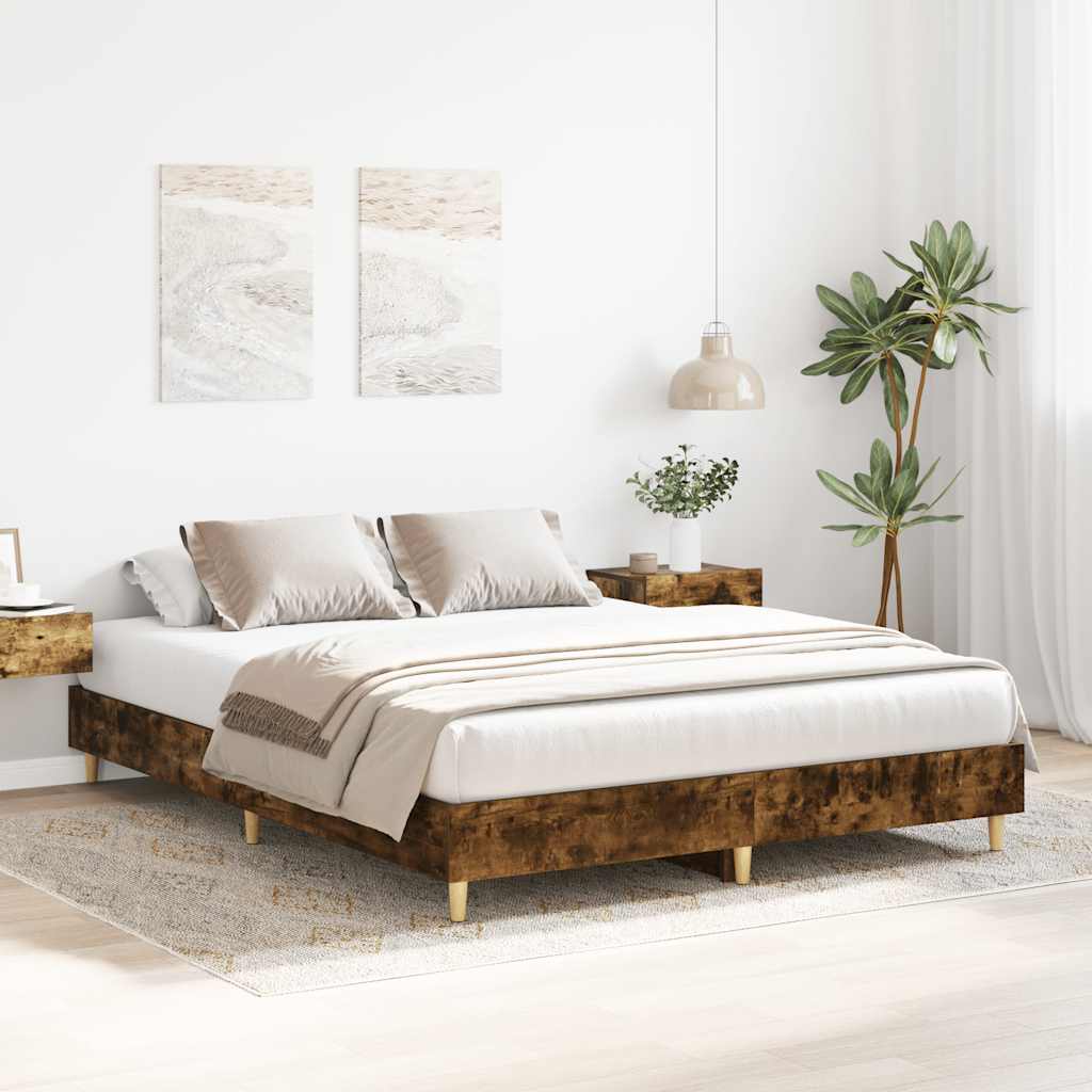 vidaXL Bed Frame No Mattress Smoked Oak 140x200 cm Engineered Wood