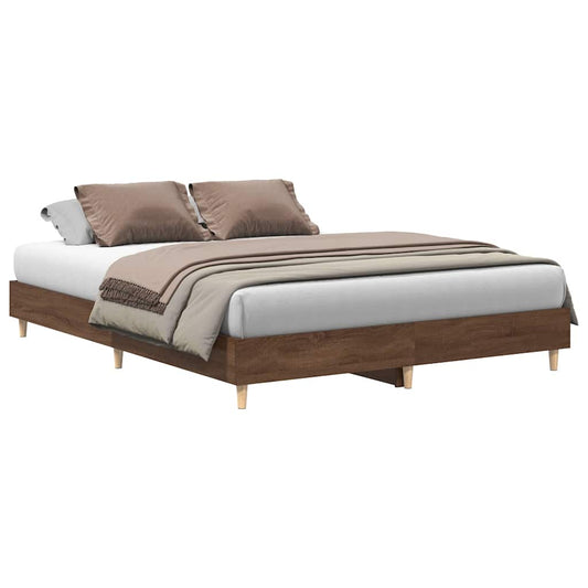 vidaXL Bed Frame | Brown Oak | Engineered wood, Solid Eucalyptus wood | Double