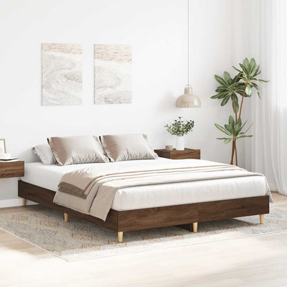 vidaXL Bed Frame | Brown Oak | Engineered wood, Solid Eucalyptus wood | Double