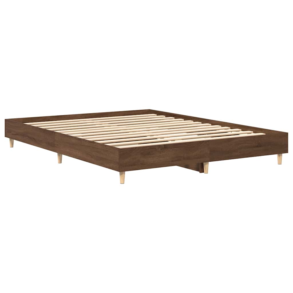 vidaXL Bed Frame | Brown Oak | Engineered wood, Solid Eucalyptus wood | Double