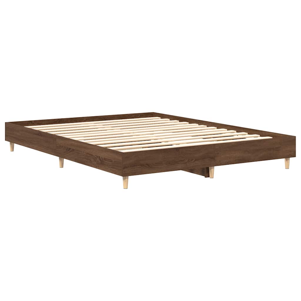 vidaXL Bed Frame | Brown Oak | Engineered wood, Solid Eucalyptus wood | Double