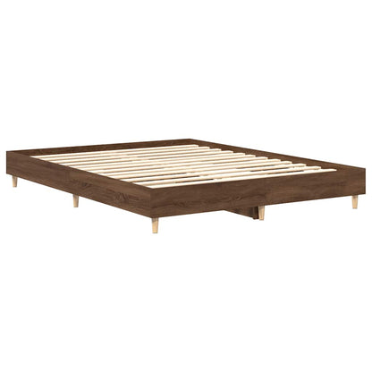 vidaXL Bed Frame | Brown Oak | Engineered wood, Solid Eucalyptus wood | Double