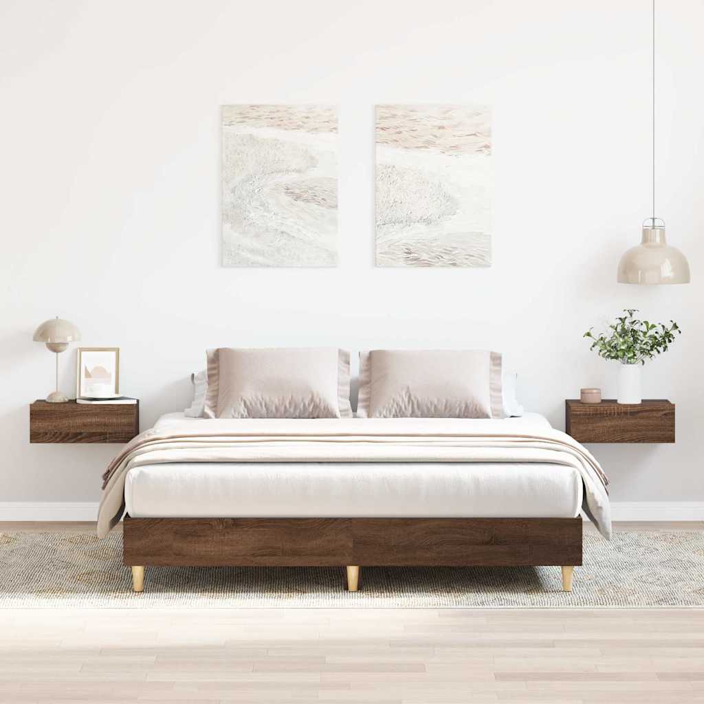 vidaXL Bed Frame | Brown Oak | Engineered wood, Solid Eucalyptus wood | Double
