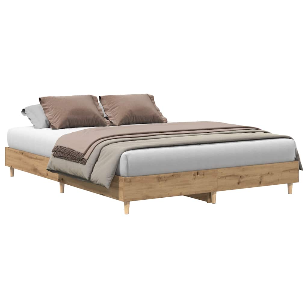 vidaXL Bed Frame | Artisan Oak | Engineered Wood, Solid Eucalyptus Wood | Double