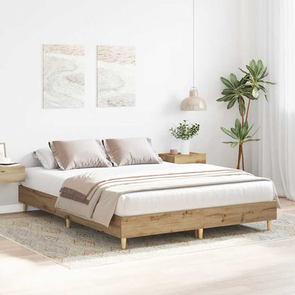 vidaXL Bed Frame | Artisan Oak | Engineered Wood, Solid Eucalyptus Wood | Double