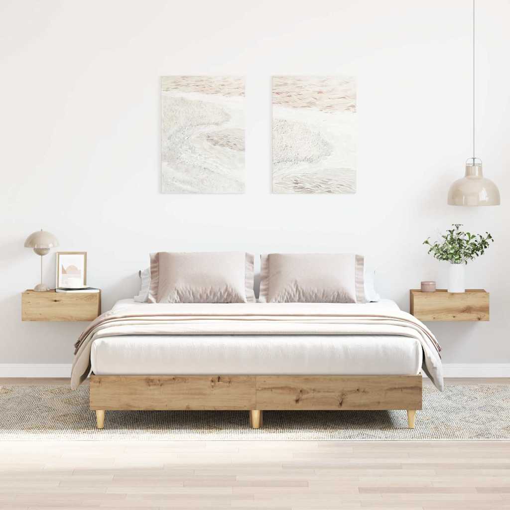 vidaXL Bed Frame | Artisan Oak | Engineered Wood, Solid Eucalyptus Wood | Double