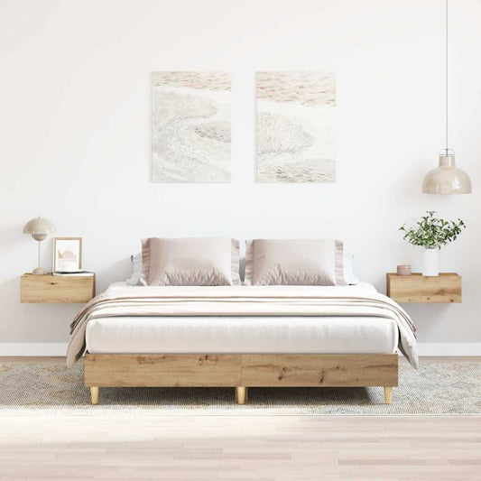 vidaXL Bed Frame | Artisan Oak | Engineered Wood, Solid Eucalyptus Wood | Double