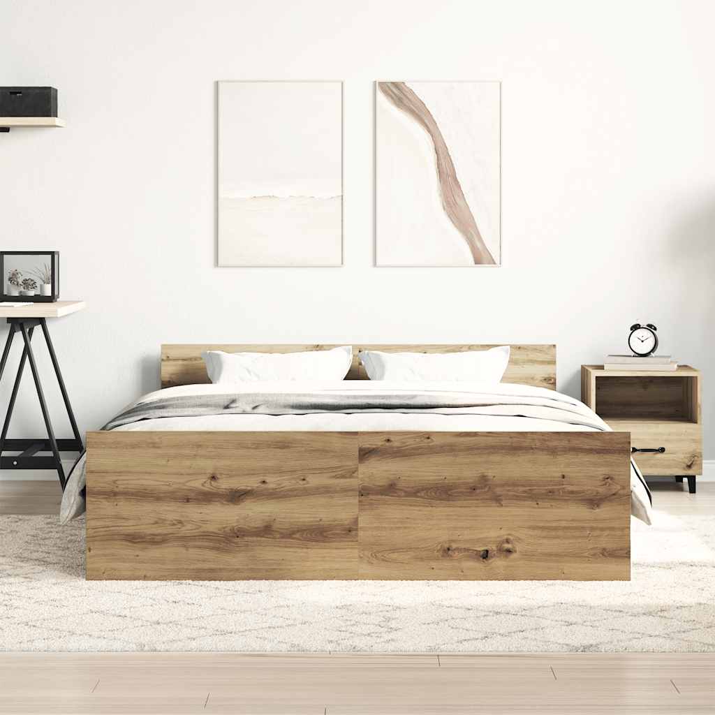 vidaXL Bed Frame | Artisan Oak | Engineered wood, Solid pinewood | Double