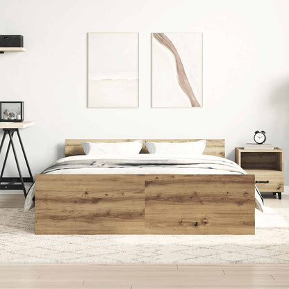vidaXL Bed Frame | Artisan Oak | Engineered wood, Solid pinewood | Double