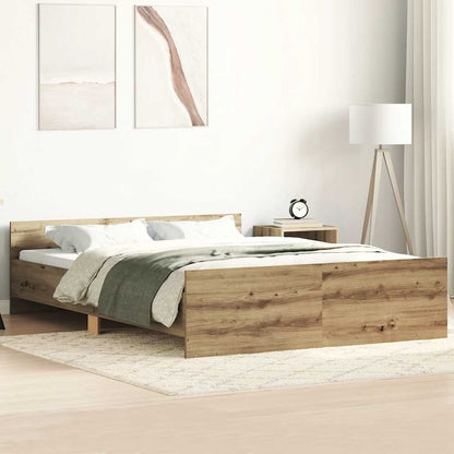 vidaXL Bed Frame | Artisan Oak | Engineered wood, Solid pinewood | Double