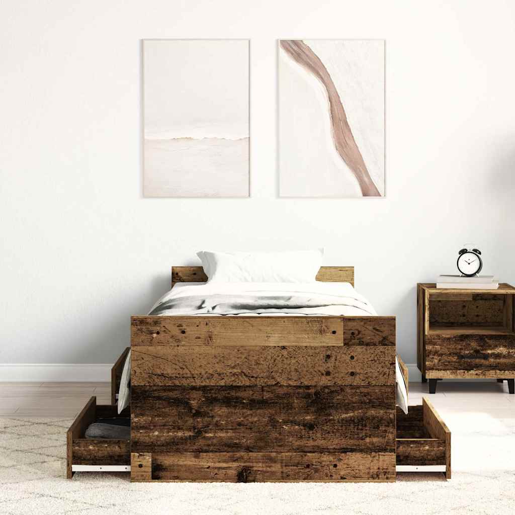 vidaXL Bed Frame | Old Wood | Engineered Wood, Solid Pinewood | Single