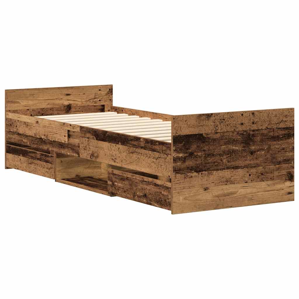 vidaXL Bed Frame | Old Wood | Engineered Wood, Solid Pinewood | Single