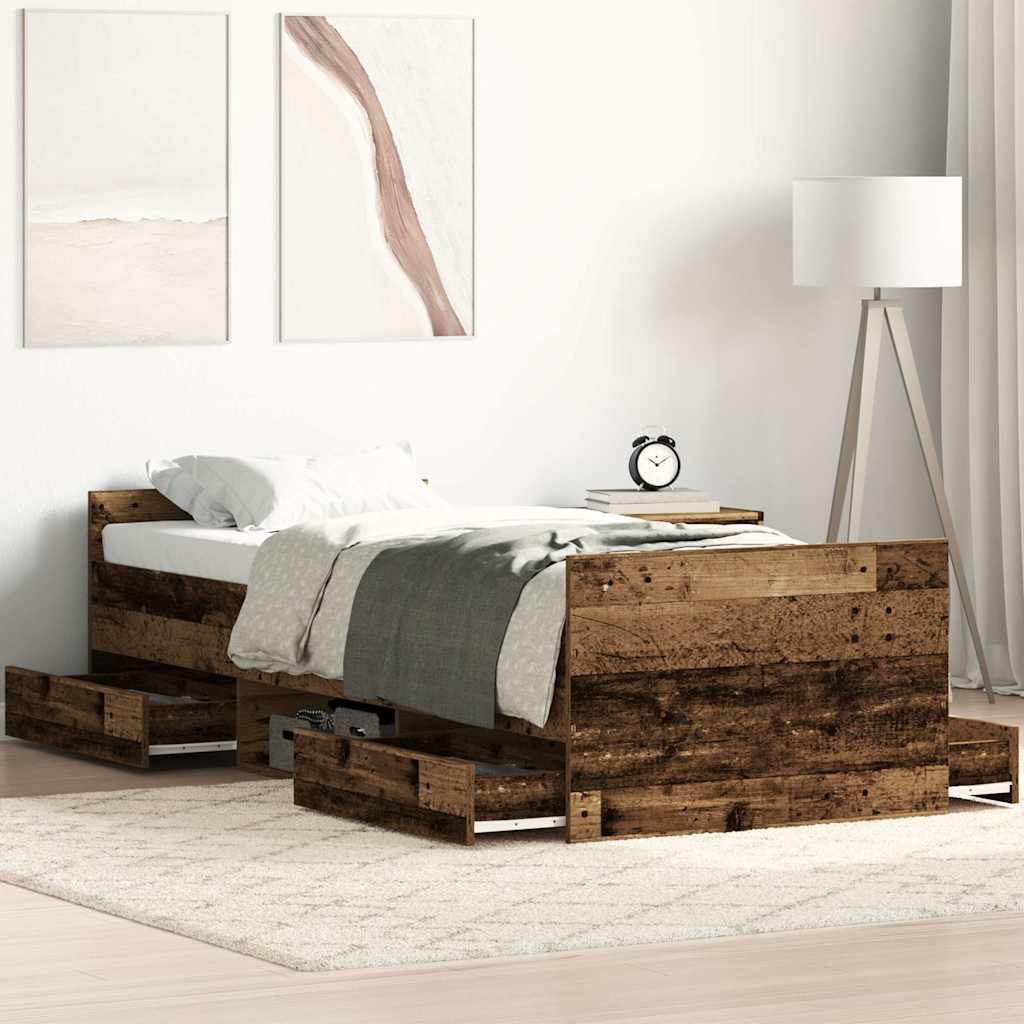 vidaXL Bed Frame | Old Wood | Engineered Wood, Solid Pinewood | Single