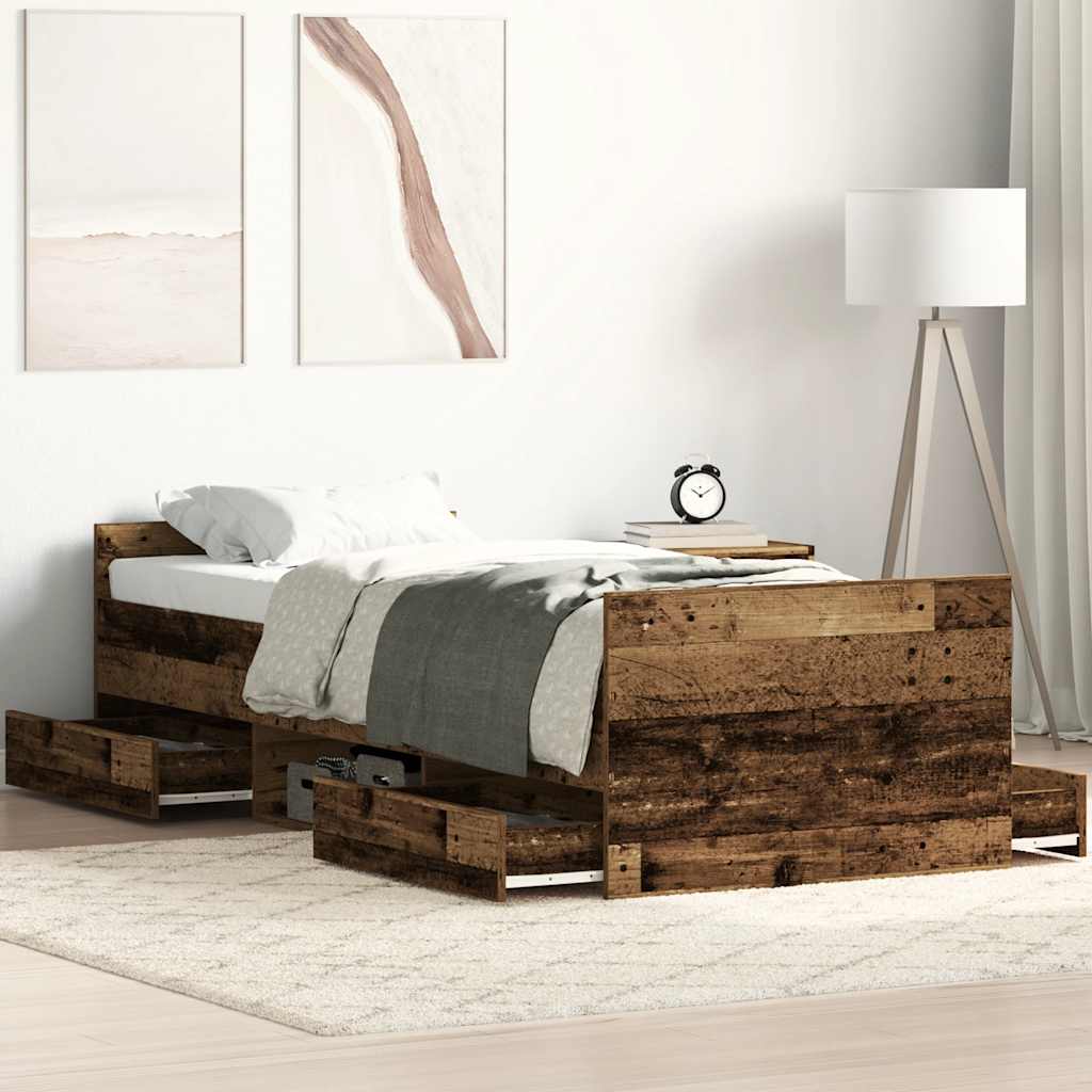 vidaXL Bed Frame | Old wood | Engineered wood, solid pine wood, plywood | Single